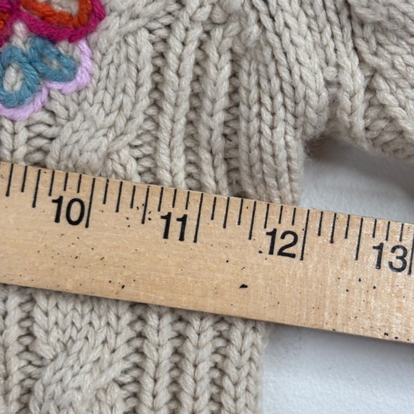 Zara Baby Sweater 9-12M Embroidered Butterfly Hood Boho Cream Cable Knit School - Picture 6 of 8